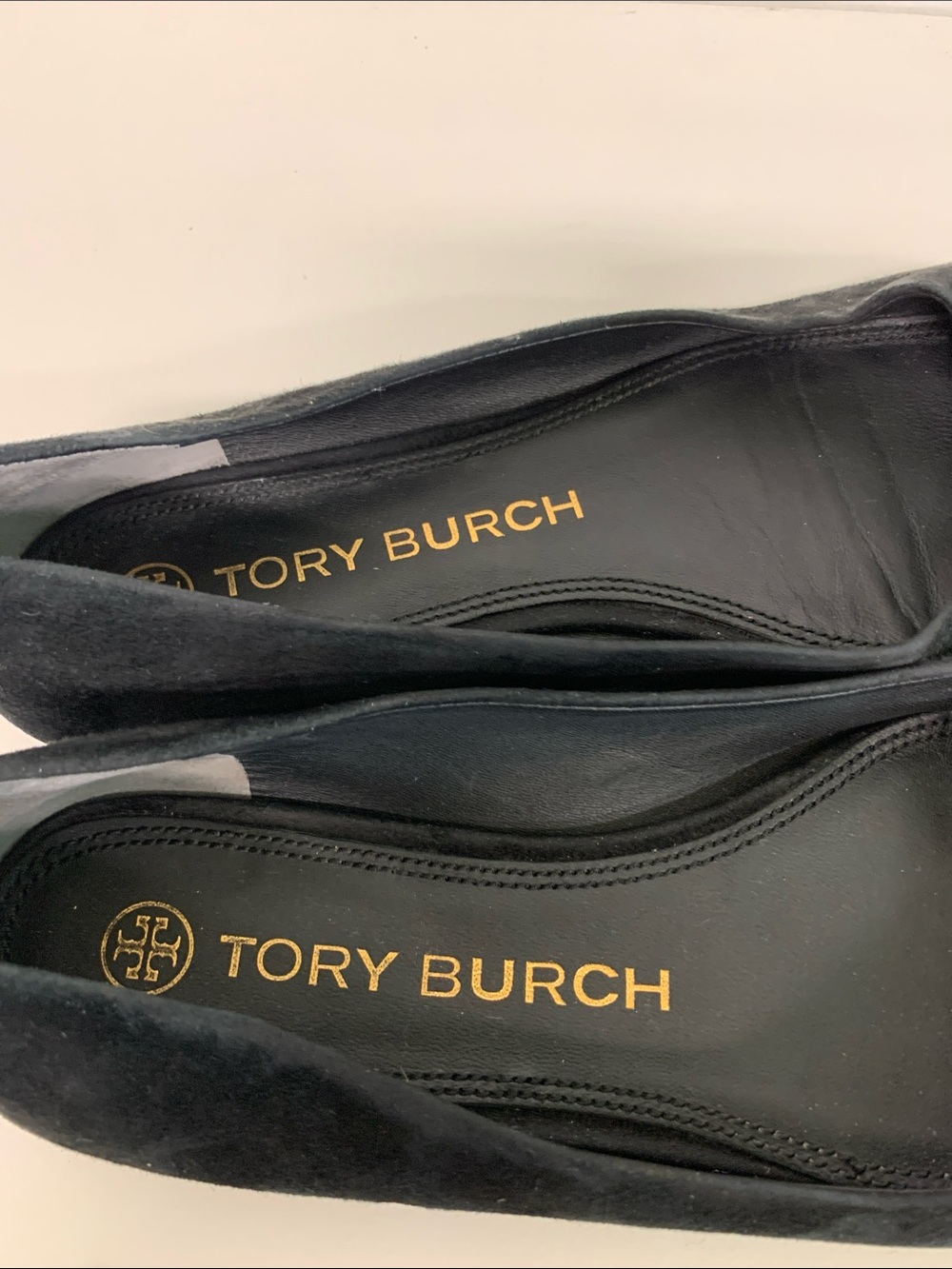Tory Burch Black Suede Logo Square-Toe Flats - Picture 5 of 8